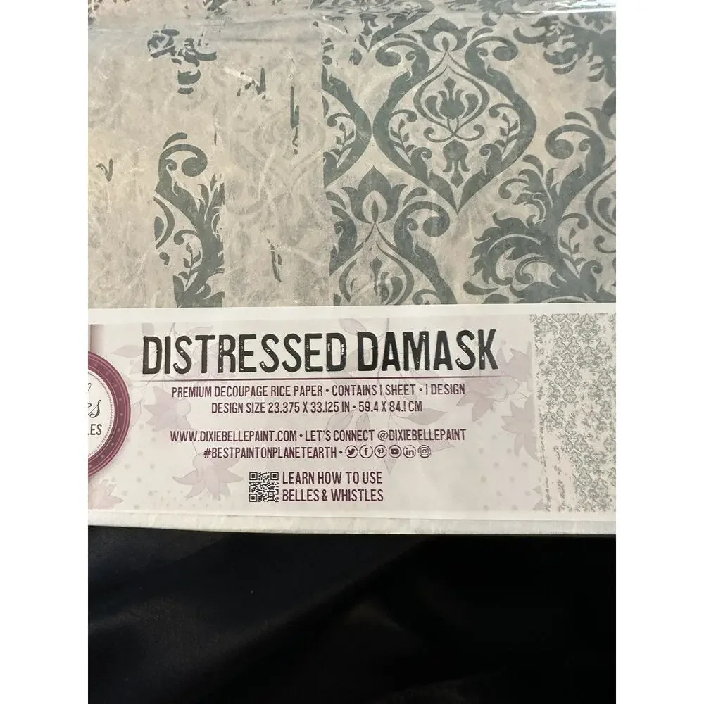 New Sealed Belles & Whistles Distressed Damask Decoupage Rice Paper 23.375x33.12